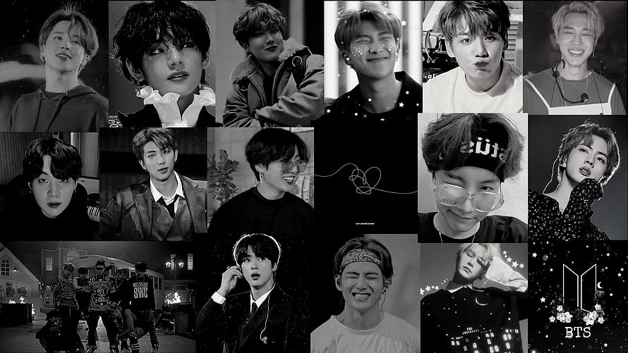 BTS Black and White Photo Collage Wallpaper HD wallpaper
