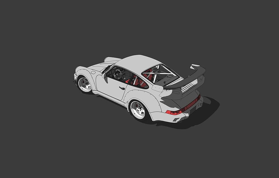 Minimalist Line Art Illustration of a White Porsche 911 Turbo with Rear Spoiler HD wallpaper