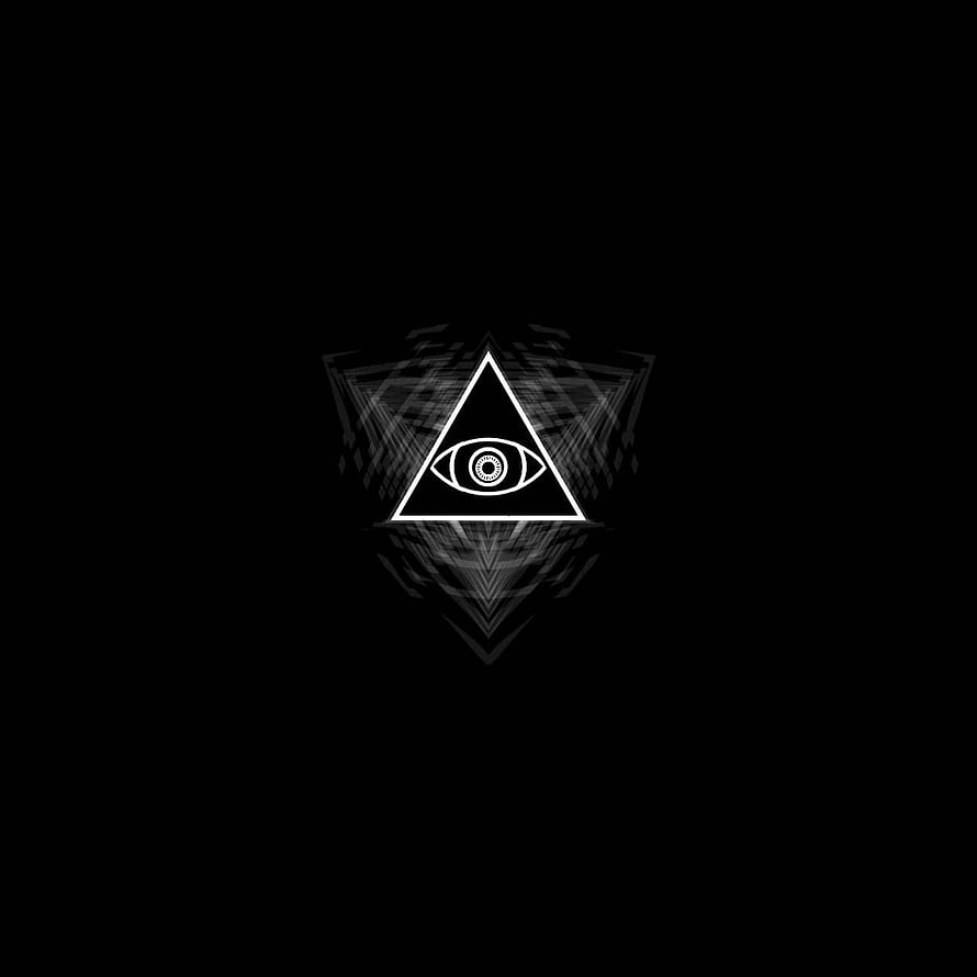 Minimalist All-Seeing Eye Triangle Symbol with Geometric Fractal Reflection on Black Background HD phone wallpaper