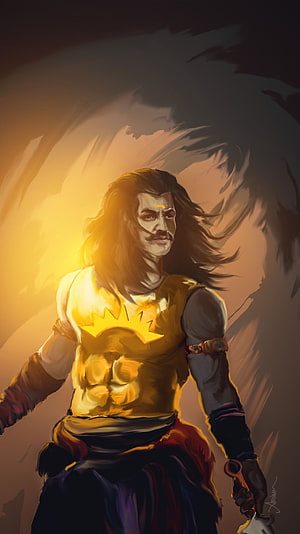 Karna from the Mahabharata in Golden Armor with a Sword HD phone wallpaper