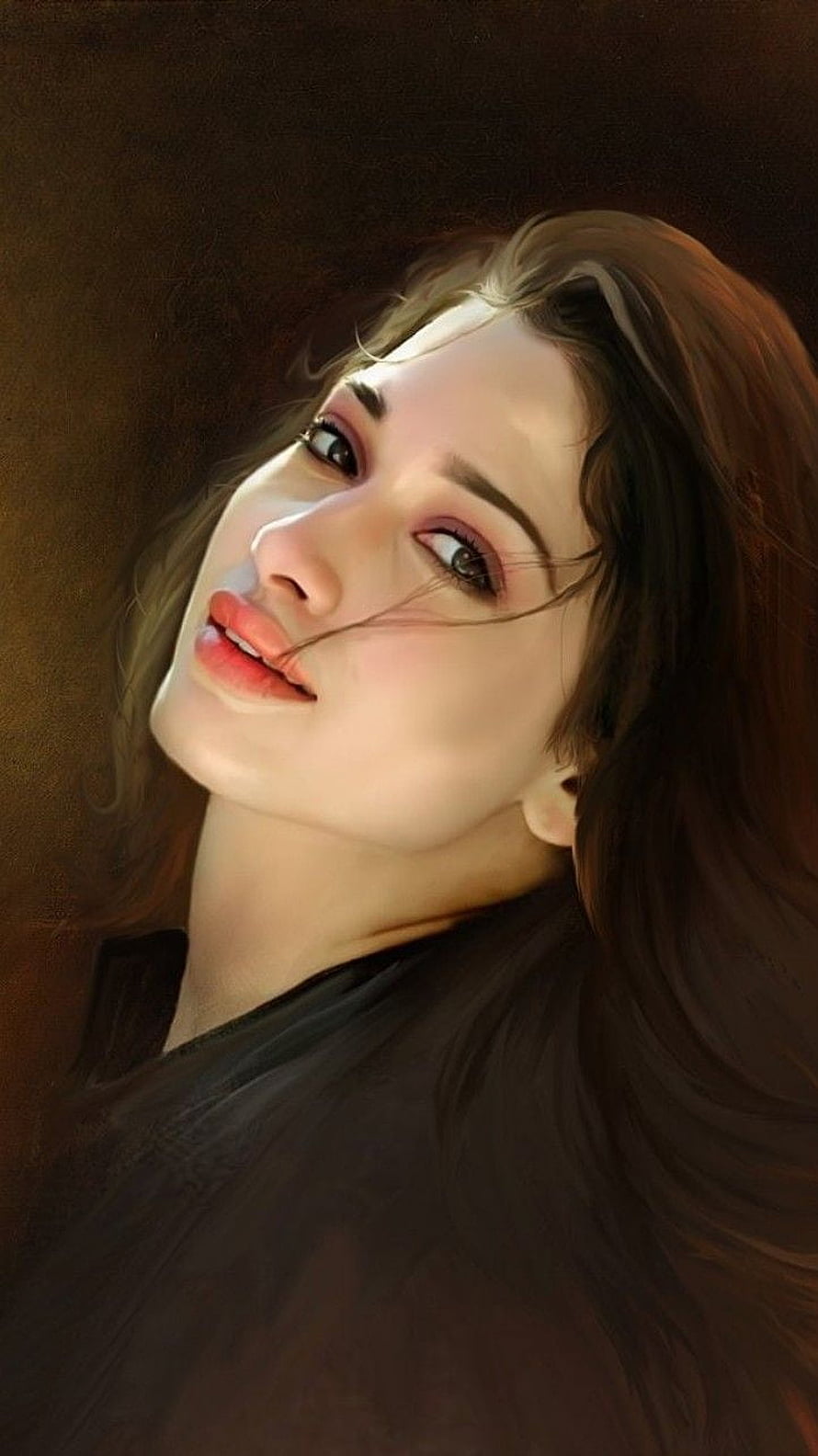 Tamanna Bhatia Digital Portrait with Warm Lighting and Flowing Hair HD phone wallpaper