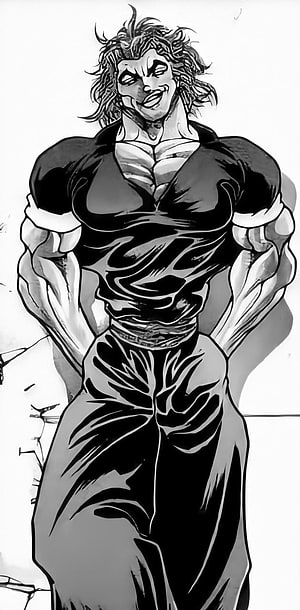 Yujiro Hanma Baki Manga Character Black and White Illustration HD phone wallpaper