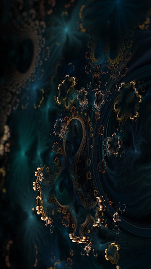 Abstract Fractal Artwork with Intricate Coral Patterns in Deep Teal and Gold Tones HD phone wallpaper