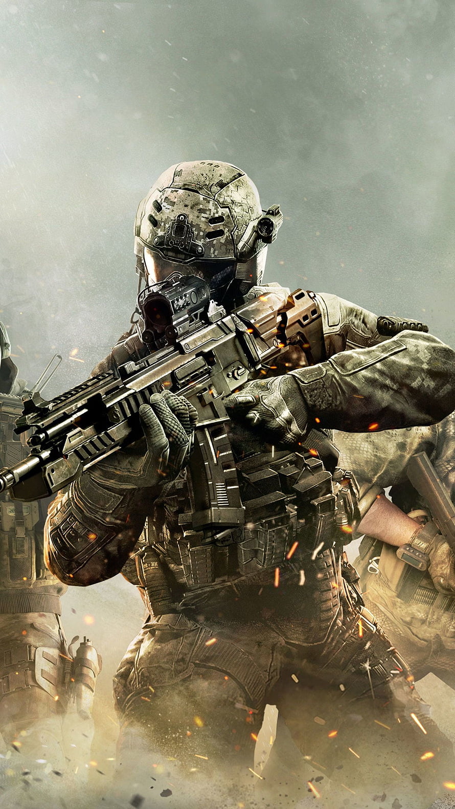 Call of Duty Soldier in Tactical Gear Aiming Assault Rifle in Combat Zone HD phone wallpaper
