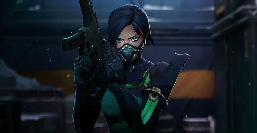 Valorant Viper Cinematic Character Art with Tactical Gear and Glowing Eyes HD wallpaper