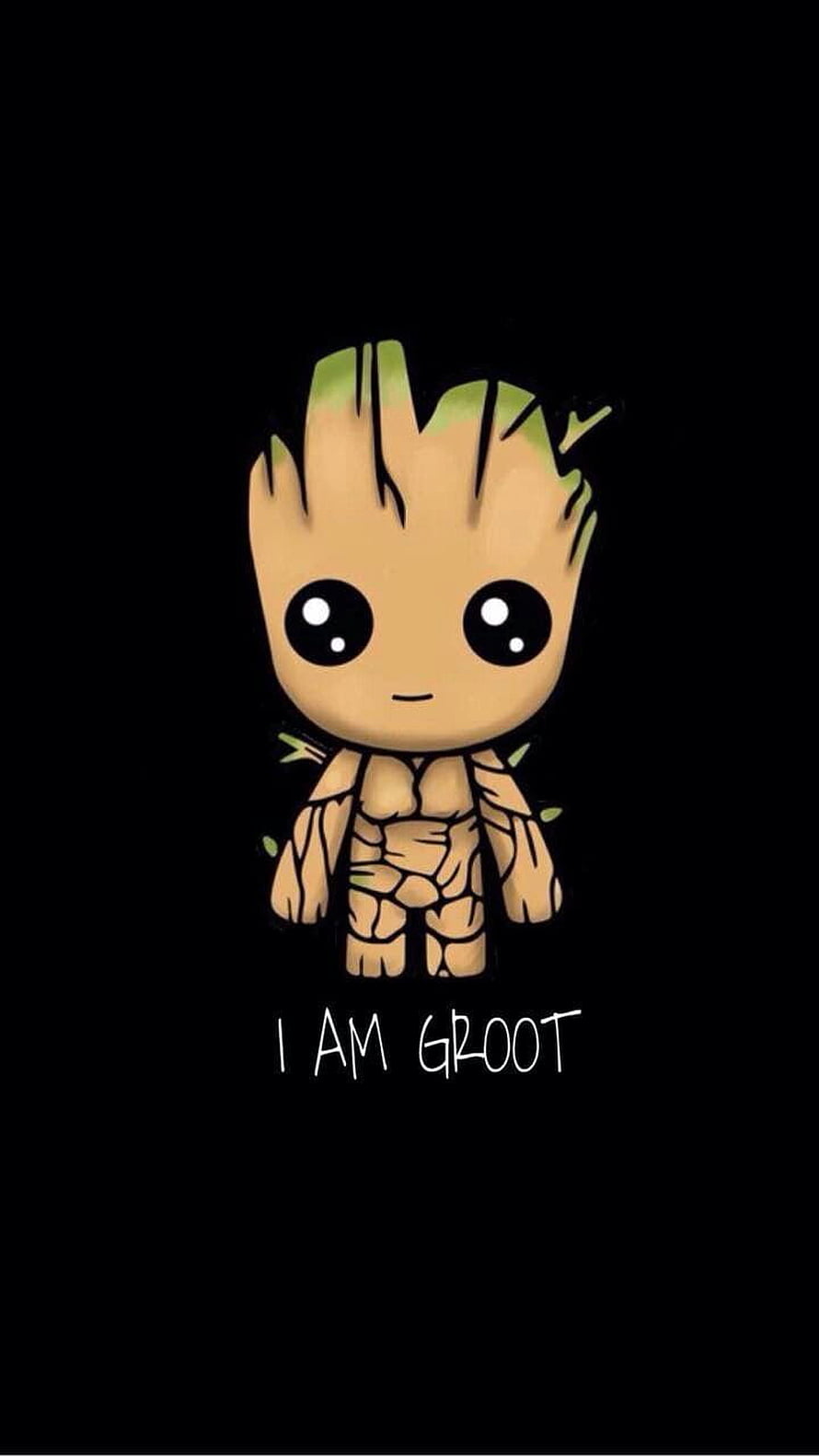 Cute Chibi Baby Groot Illustration with I Am Groot Text on Black Background HD phone wallpaper