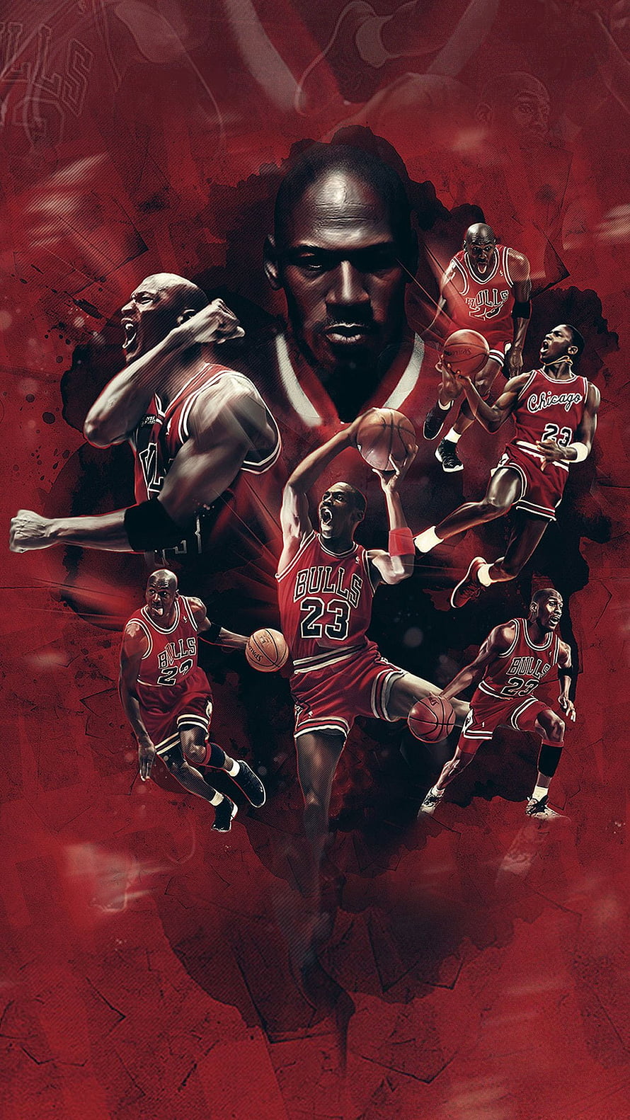 Michael Jordan Chicago Bulls Action Collage Red Basketball Tribute Artwork HD phone wallpaper