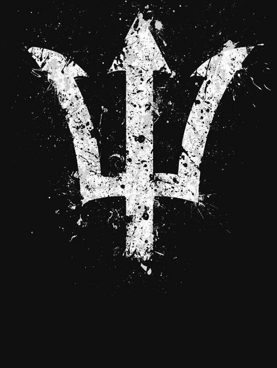 Distressed Poseidon Trident Symbol on Black Background HD phone wallpaper