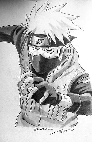 Kakashi Hatake Pencil Sketch in Dynamic Action Pose HD phone wallpaper