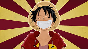 Monkey D. Luffy from One Piece Wearing a Mask with a Radiant Sunburst Background HD wallpaper