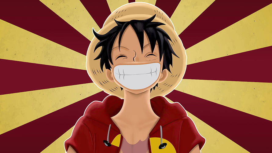 Monkey D. Luffy from One Piece Wearing a Mask with a Radiant Sunburst Background HD wallpaper