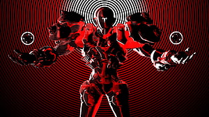 Talon Sigma Overwatch Character in Red and Black Armor with Concentric Circle Background HD wallpaper