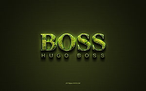Hugo Boss Green Floral Typography on Dark Carbon Fiber Background HD wallpaper
