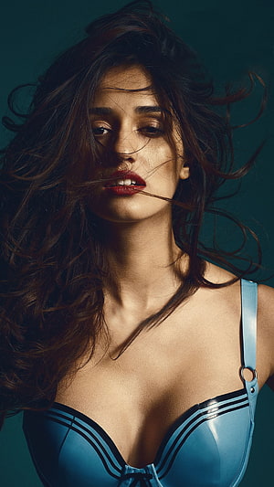 Disha Patani Portrait in Blue Corset with Windblown Hair HD phone wallpaper