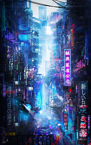 Cyberpunk Cityscape with Neon Signs and Rain in a Futuristic Metropolis HD phone wallpaper