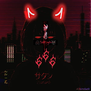 Dark Phonk Aesthetic with Glitch Art, Red Neon Cat Ears, and 666 Symbolism HD phone wallpaper