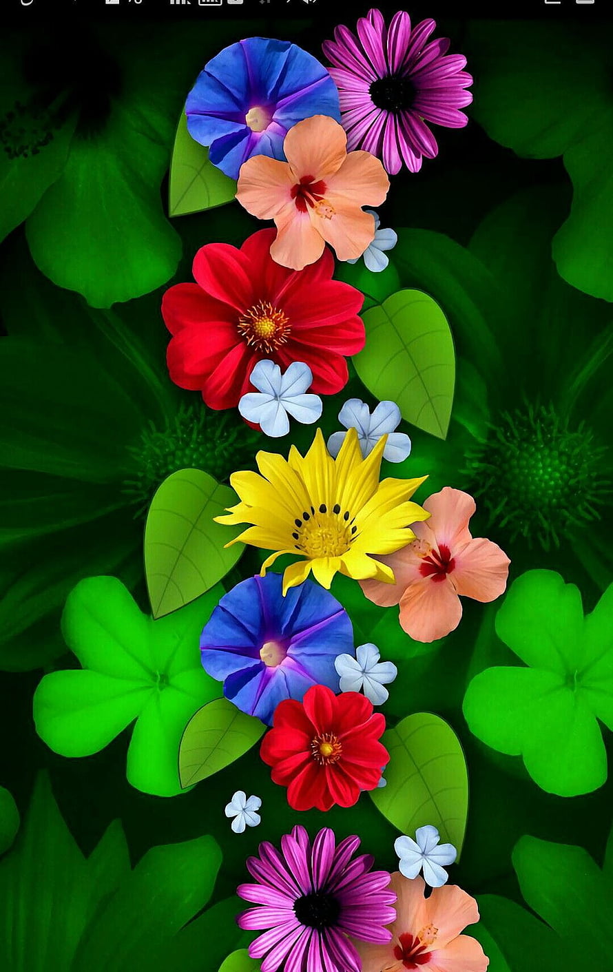 Vibrant Digital Floral Arrangement with Colorful Blooms and Lush Green Leaves HD phone wallpaper