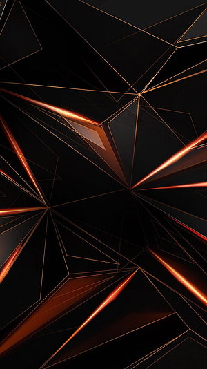 Abstract Geometric Low Poly Design with Glowing Orange Lines on Black Background HD phone wallpaper