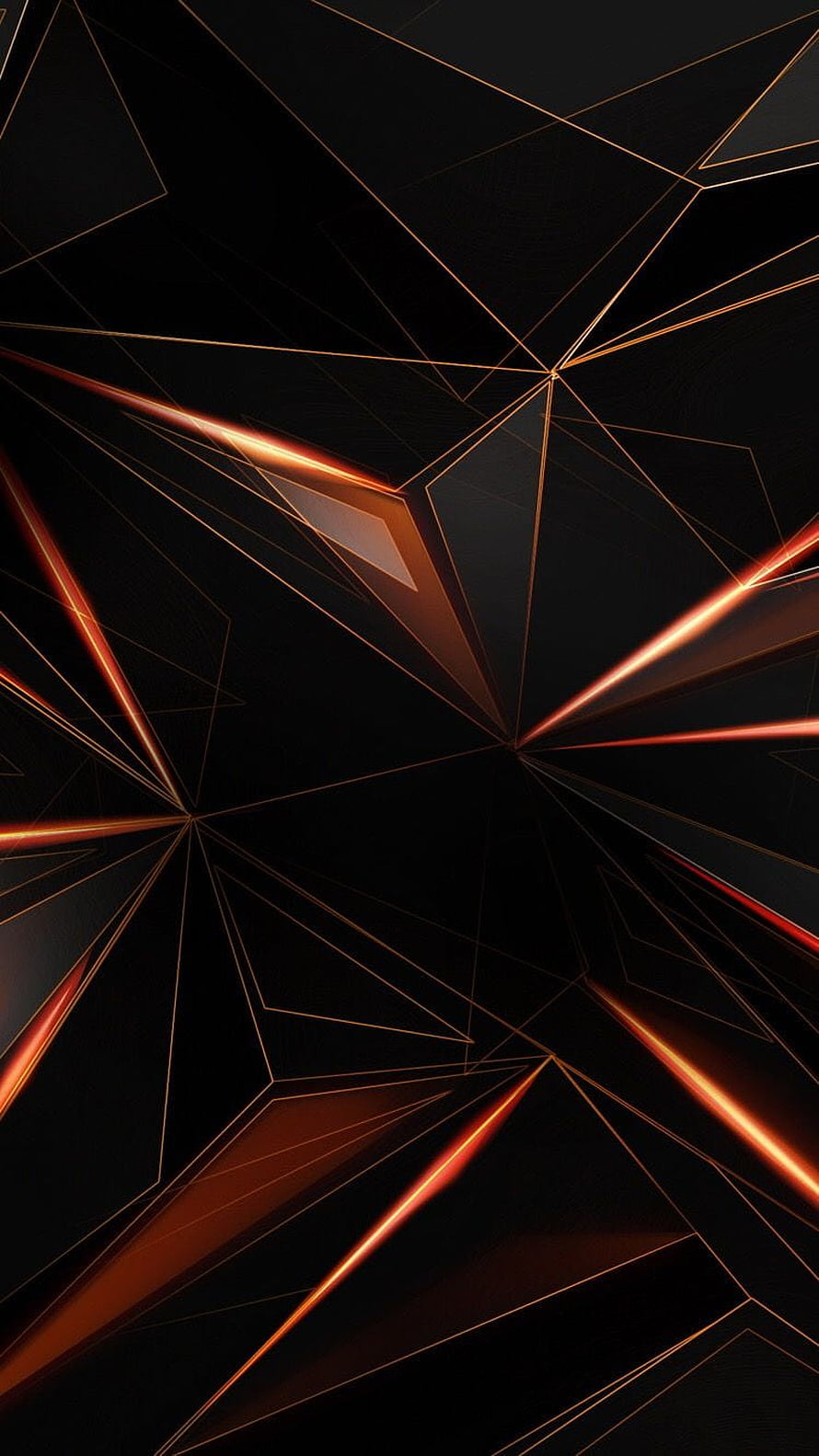 Abstract Geometric Low Poly Design with Glowing Orange Lines on Black Background HD phone wallpaper