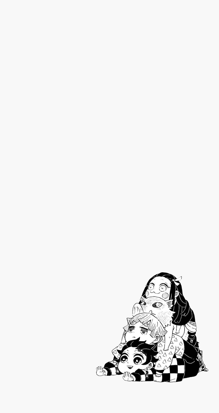 Demon Slayer Chibi Characters Stacked in Black and White Manga Style HD phone wallpaper