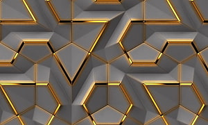 Luxurious 3D Geometric Pattern with Gold Accents and Gray Faceted Surfaces HD wallpaper