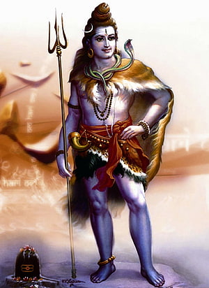 Lord Shiva Standing with Trishula and Snake Adornments in Traditional Indian Art HD phone wallpaper