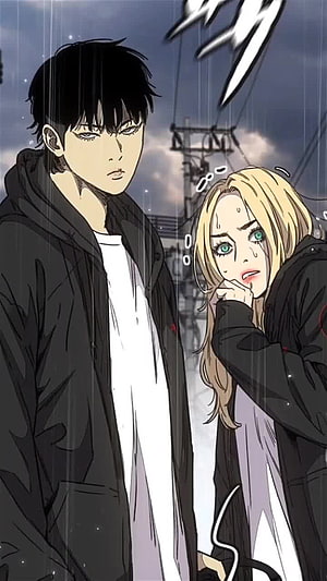 Jay Jo Windbreaker Anime Characters in Rainy Urban Scene HD phone wallpaper