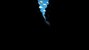 Minimalist Digital Art of a Figure Falling Through a Dark Void Toward a Bright Blue Sky HD wallpaper