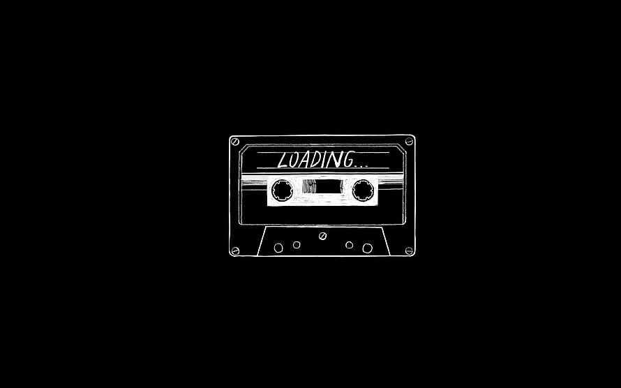 Minimalist White Line Art Audio Cassette Tape on Black Background HD wallpaper