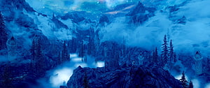 The Elder Scrolls V Skyrim Frosty Mountain Valley with Ancient Stone Monoliths and Starry Night Sky HD wallpaper
