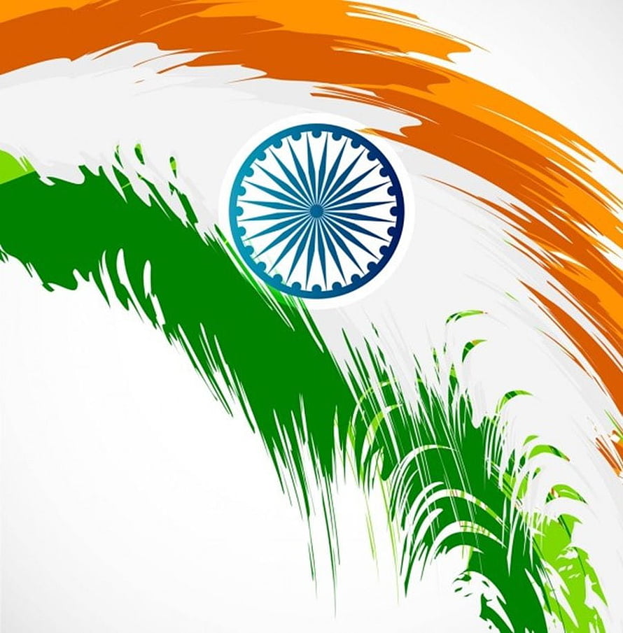 Stylized Indian National Flag with Ashoka Chakra and Tropical Palm Leaves HD phone wallpaper