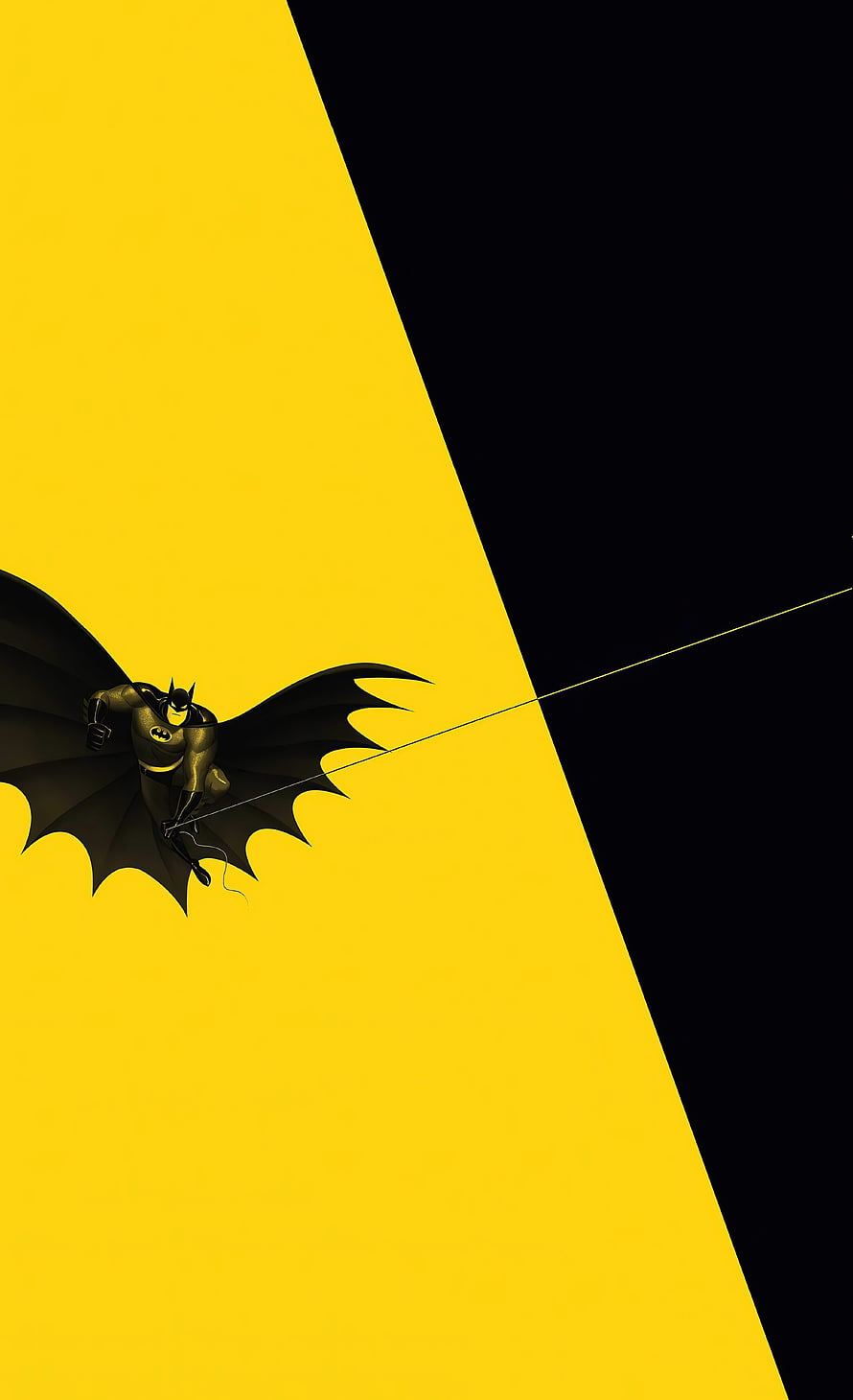 Batman Soaring Through a Bold Yellow and Black Minimalist Composition HD phone wallpaper