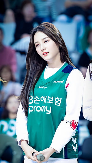 Nancy from Momoland in Green Basketball Jersey at Sports Event HD phone wallpaper