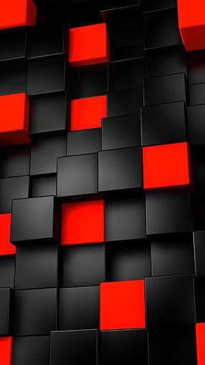 Abstract 3D Geometric Pattern of Black and Red Cubes HD phone wallpaper