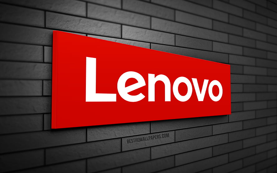 Lenovo 3D Logo Sign Mounted on Dark Gray Brick Wall HD wallpaper