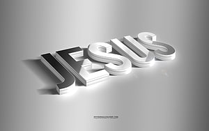 Silver 3D Jesus Name Typography on Minimalist Gray Background HD wallpaper