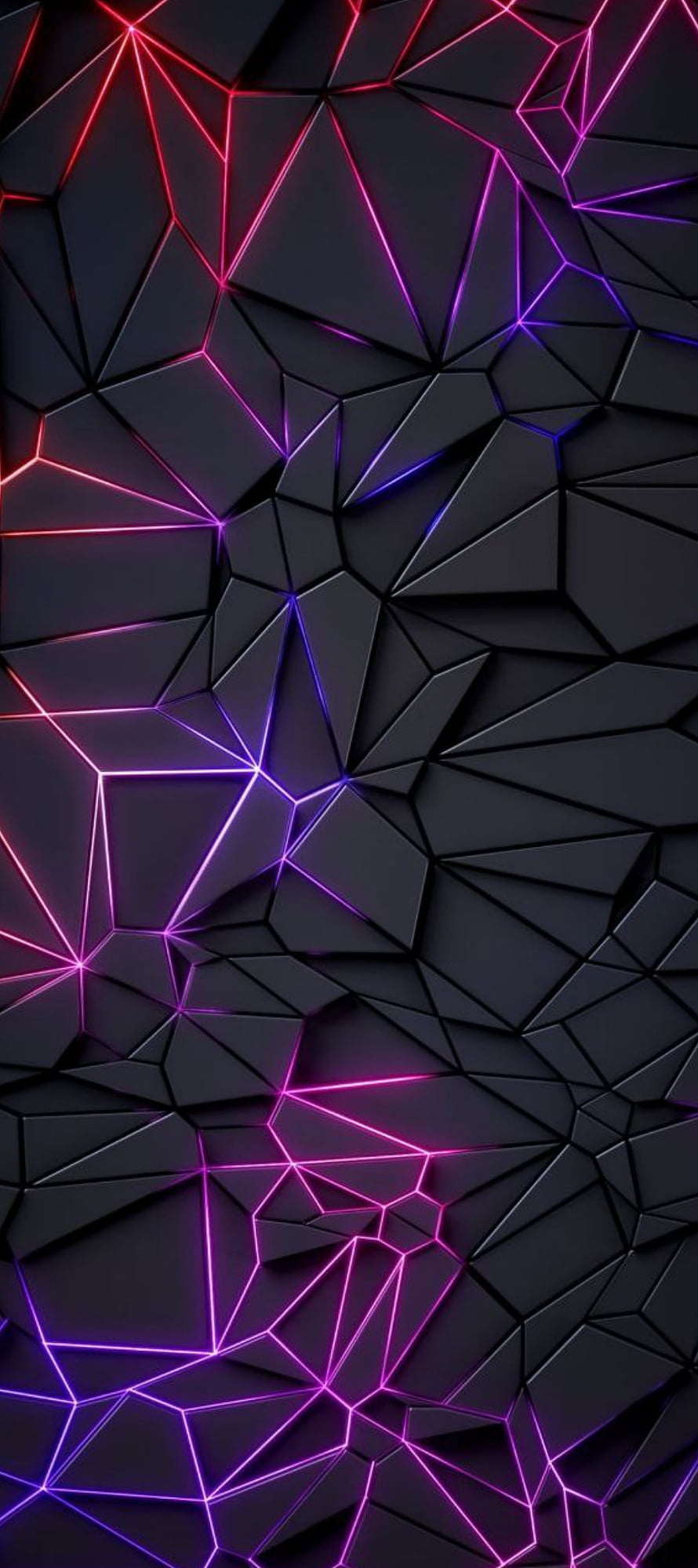 Dark Geometric Polygonal Pattern with Neon Pink and Purple Glowing Edges HD phone wallpaper
