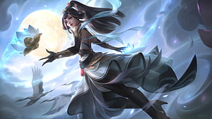 Guinevere Lady Crane Skin from Mobile Legends Bang Bang with Moon and Cranes HD wallpaper