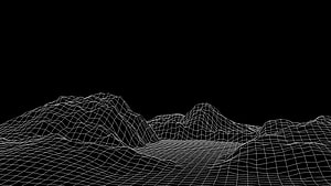 Black and White Wireframe Mountain Landscape with Retro Grid Horizon HD wallpaper