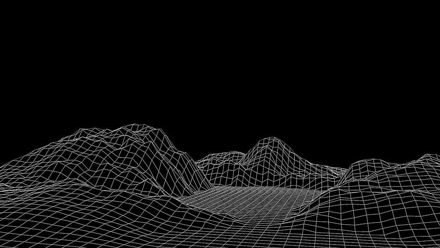 Black and White Wireframe Mountain Landscape with Retro Grid Horizon HD wallpaper