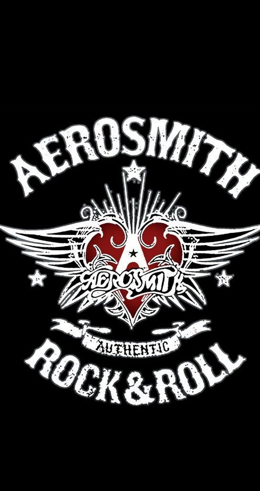 Aerosmith Authentic Rock and Roll Winged Heart Logo on Black Background HD phone wallpaper