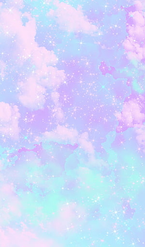 Kawaii Pastel Sky with Soft Clouds and Sparkling Stars in Dreamy Pastel Colors HD phone wallpaper