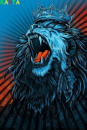 Lion of Judah Digital Art: Majestic Roaring Lion with Crown and Radiant Background HD phone wallpaper