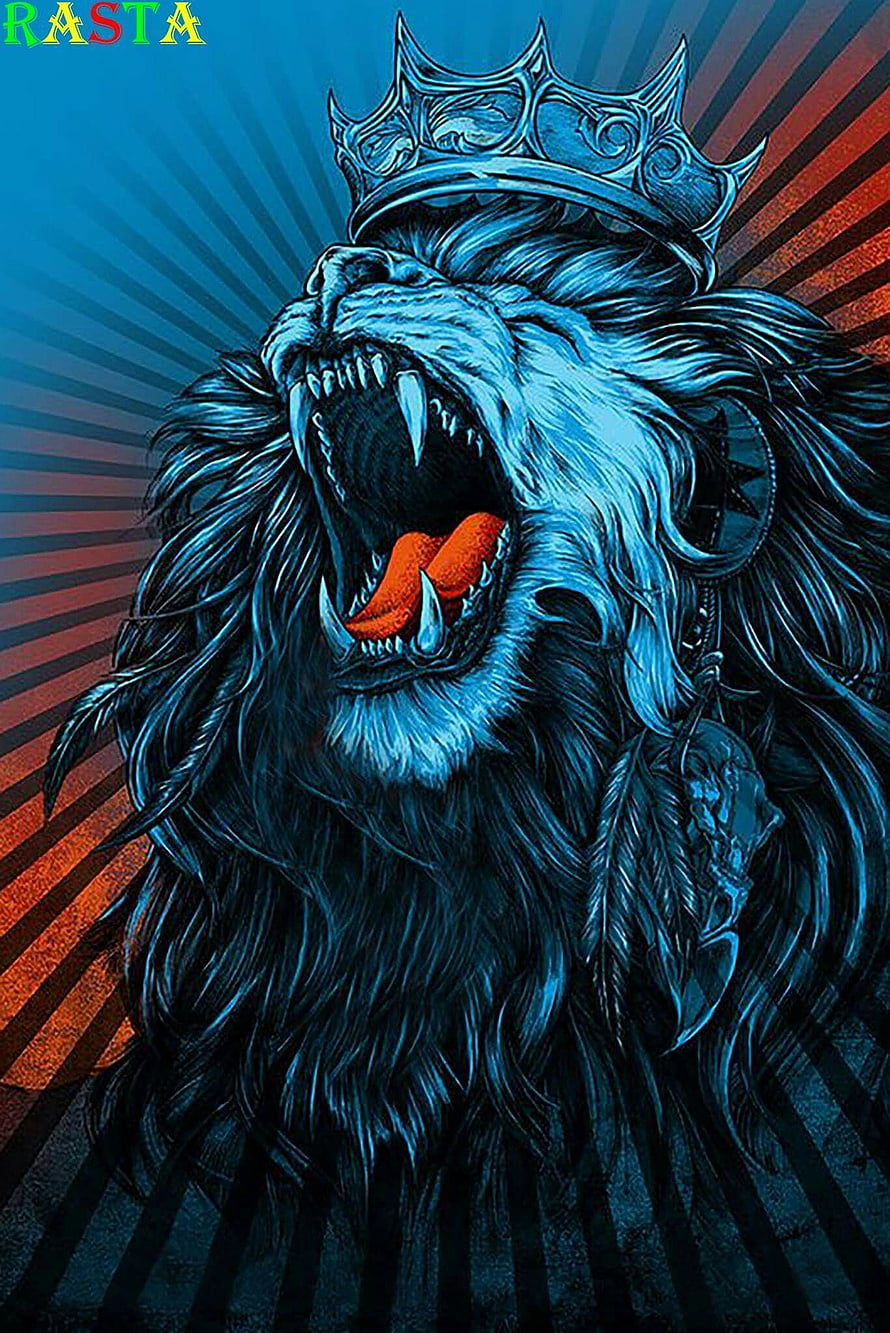Lion of Judah Digital Art: Majestic Roaring Lion with Crown and Radiant Background HD phone wallpaper