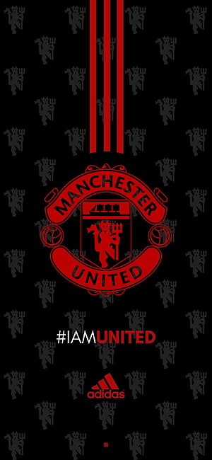 Manchester United Red and Black Crest Pattern with Adidas Logo and Hashtag HD phone wallpaper