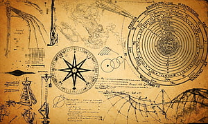 Leonardo Da Vinci Vintage Blueprint Sketches with Compass and Celestial Diagrams HD wallpaper