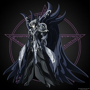 Thanatos in Dark Cloth from Saint Seiya Hades Chapter with Pentagram Background HD phone wallpaper