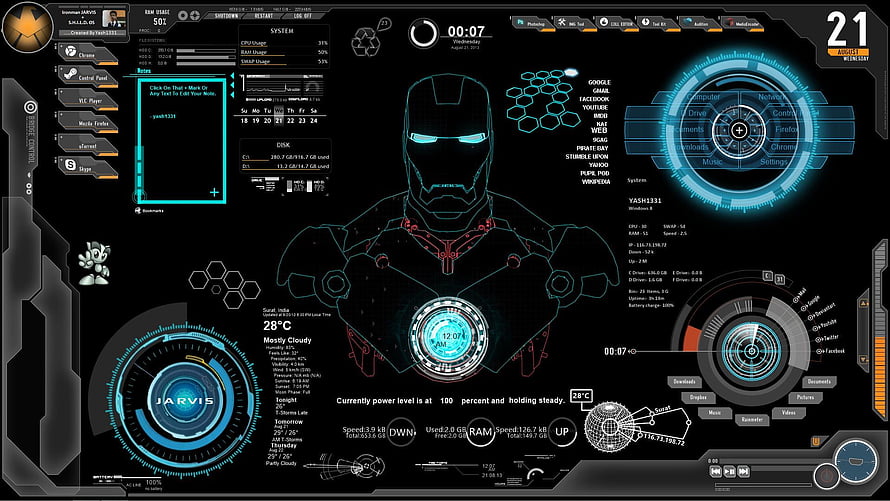 Iron Man JARVIS Futuristic Holographic Interface Dashboard HD wallpaper