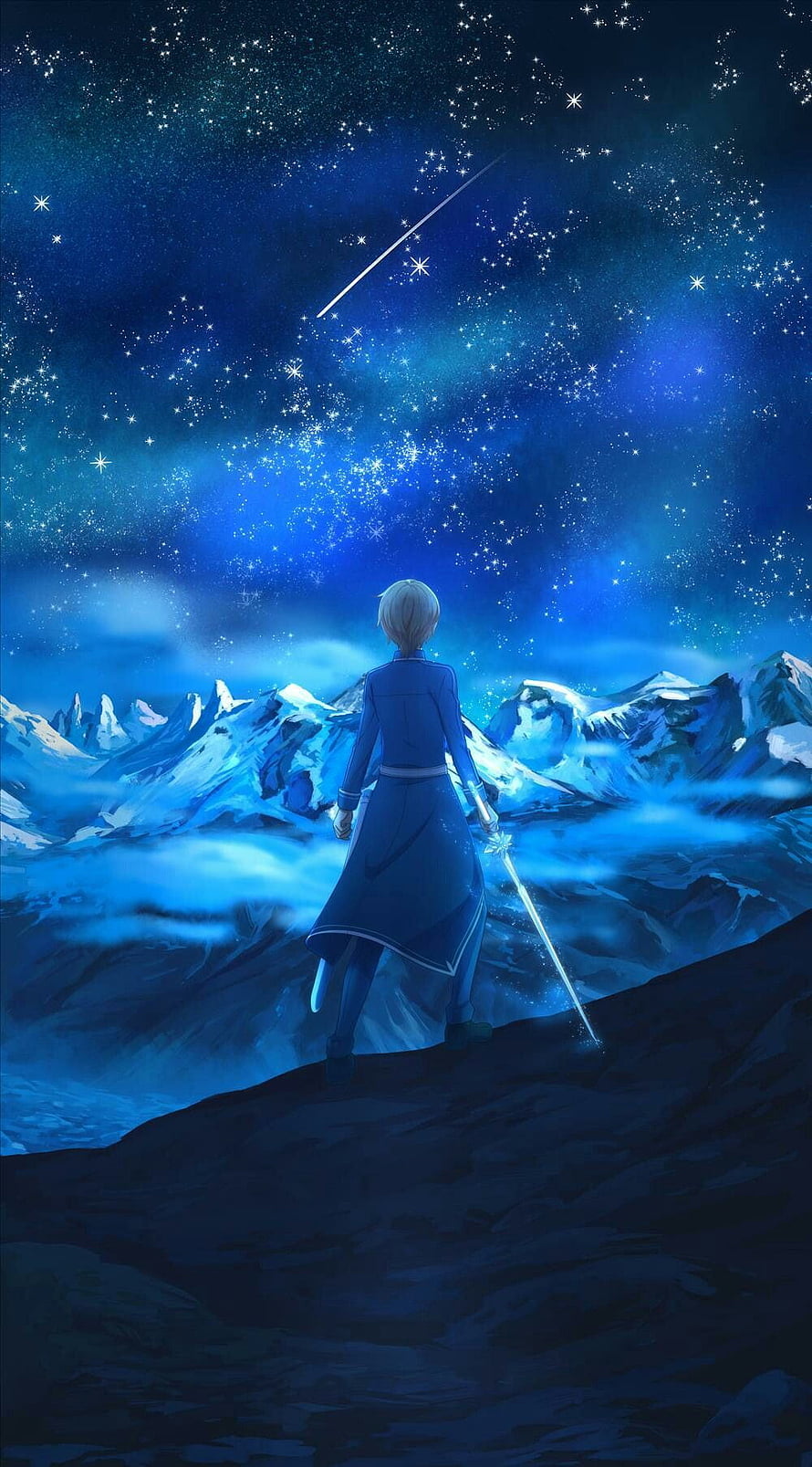 Eugeo from Sword Art Online Alicization Standing on a Cliff Under a Starry Night Sky HD phone wallpaper