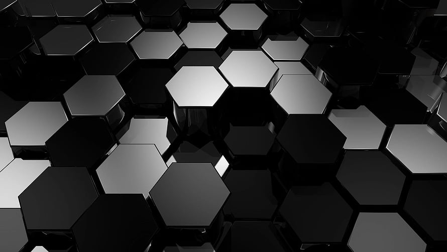 Monochrome 3D Hexagonal Pattern with Metallic Reflections and Deep Shadows HD wallpaper